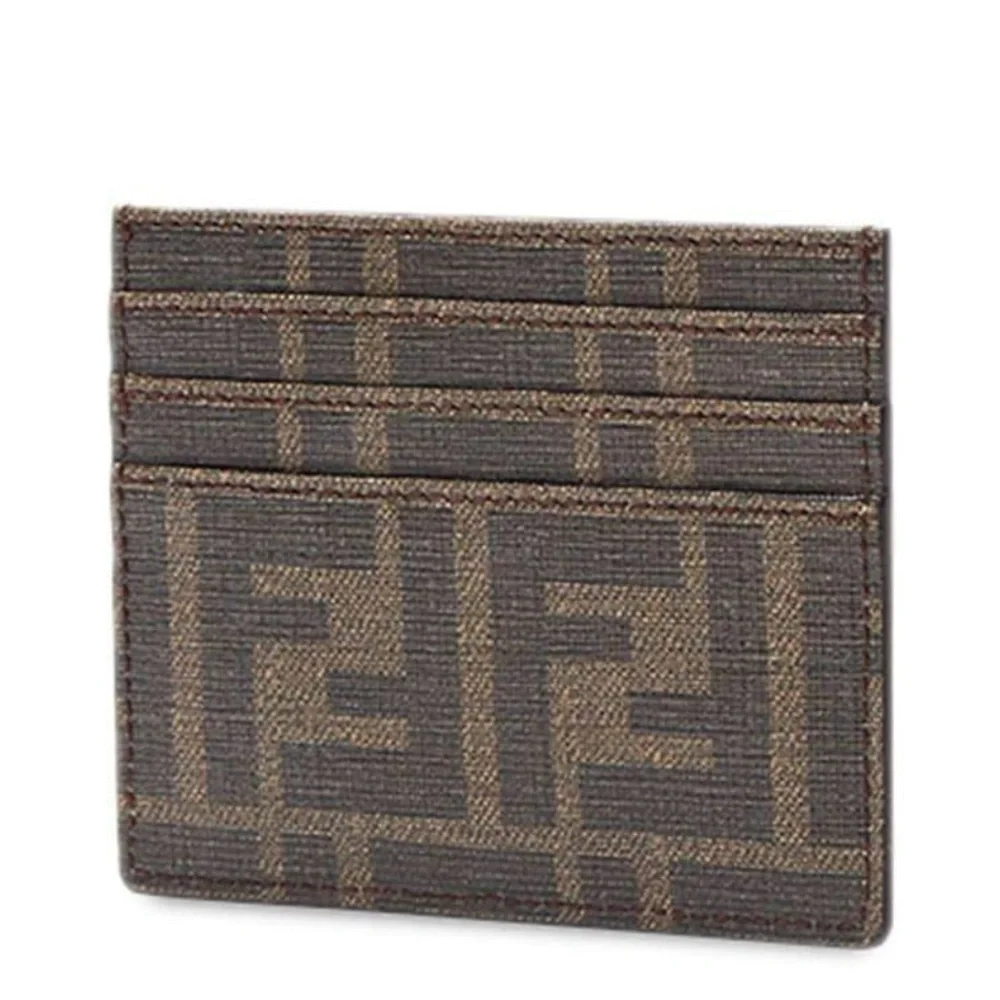 NIB Fendi FF Card Case Zucca Pattern Brown & COA $1759